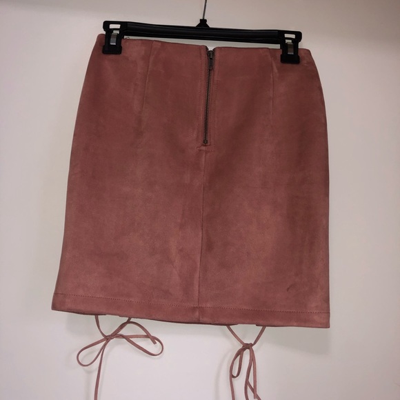 Pink Suede Front Tie Up Skirt - Picture 2 of 2